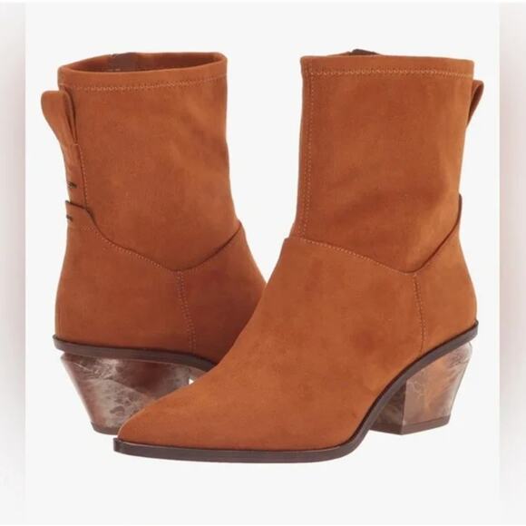 Franco Sarto Sammi Ankle Booties 8 Tan NWOT Faux Suede Western Heel Boots - Picture 1 of 6
